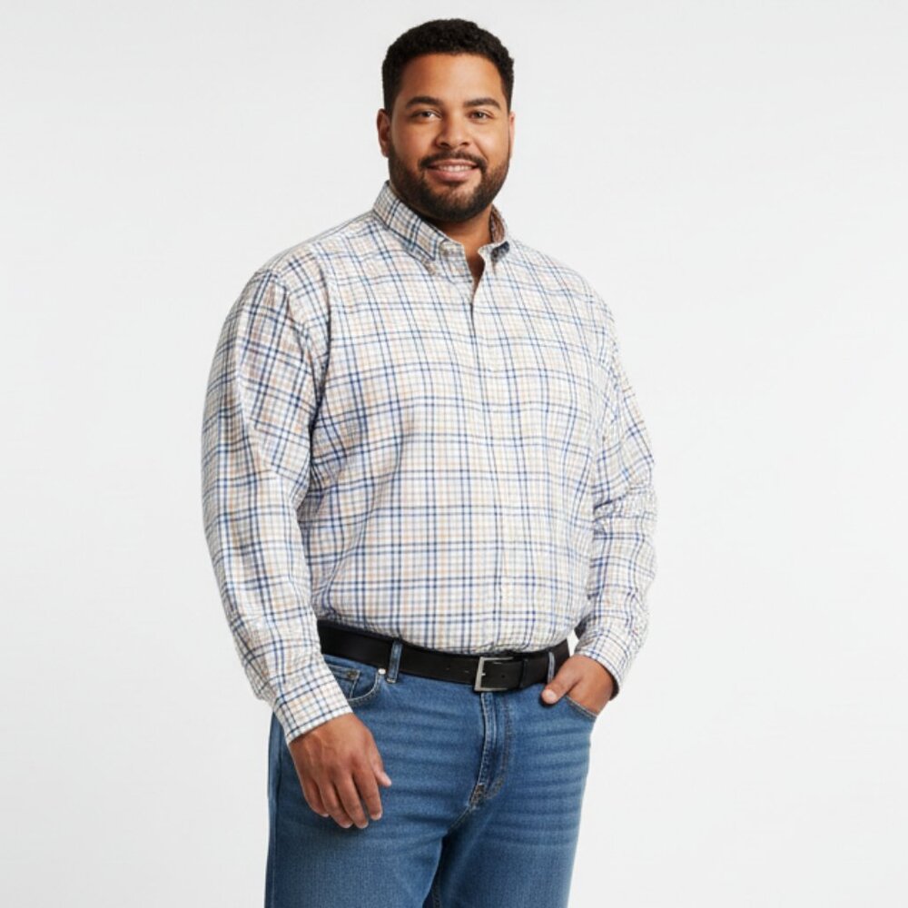 Roundtree & Yorke White Multi Color Plaid Long Sleeve Button Up Shirt 2XT